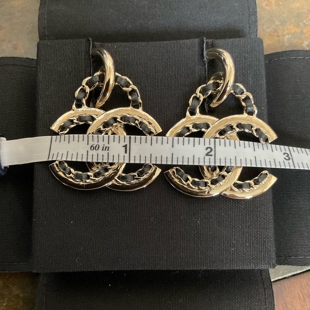 Chanel Goldtone & Lambskin Dangle Earrings - Picture 7 of 8